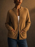 Women Full Zip Ribbed Knit Sweater Jacket with Pockets