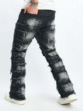 Men's High Street Black Patchwork Ripped Distressed Skinny Denim Jeans