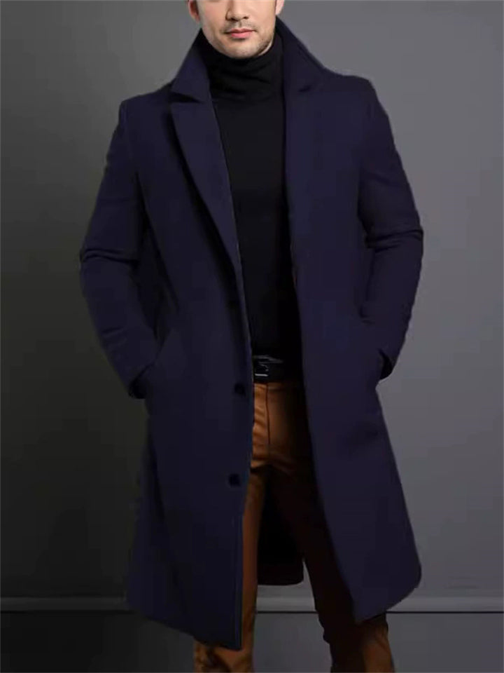 Male's Casual Solid Color Single Breasted Lapel Button Up Coat