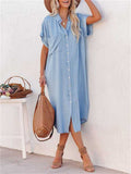 Women's Casual Mid-Length Split Short Sleeve Denim Dress