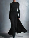 ‌Autumn Elegant Slim Fit Pleated Long Sleeve Maxi Dress for Women‌