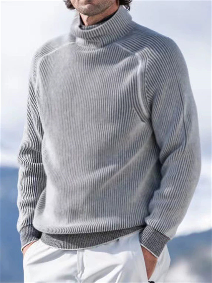 Men's Fashion High Neck Long Sleeve Ribbed Knit Tops