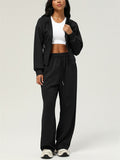 Women's Sporty Solid Color Slim Fit Cardigan Hooded Sweatshirts & Sweatpants Outfit