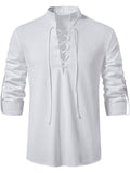 Men's Long Sleeve Lace Up Front Stand Collar Medieval Style Shirt‌s