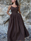Beach Casual Pure Cotton Backless Strappy Dress for Women