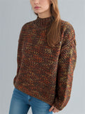 Women's Casual Contrast Color Semi-High Neck Long Sleeve Sweater