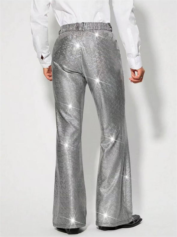 Men's Retro Bling Sequin Plaid Mid Waist Pants