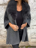 Ladies Autumn Loose Long-sleeved Faux Fur Collar Cloak Coats
