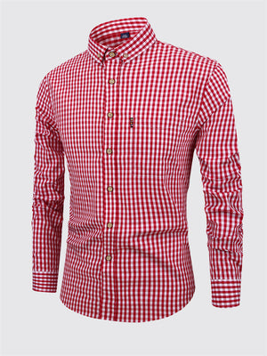 Men's Classic Checkered Button Up Lapel Pure Cotton Shirt
