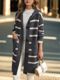 Women's Autumn Striped Single Breasted Hooded Cardigan Sweaters