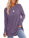 ‌Women's Simple Rpund Neck Long Sleeve Loose Fit Casual T-Shirt‌s