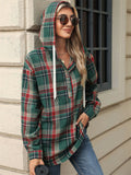 Women's Casual Autumn Contrast Color Plaid Long Sleeve Hoodies