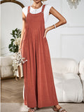 Female Summer Linen Cotton Strappy Wide Leg Jumpsuits