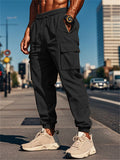 Men's Casual Solid Color Multi-pockets Drawstring Straight Jogger Trousers
