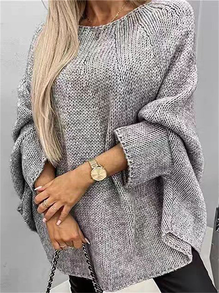 Women's Casual Solid Color BatWing Sleeve Asymmetric Hem Sweaters