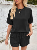 Women's 2pcs Casual Solid Color Short Sleeve Top & Drawstring Pants Set