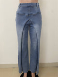 Women's Distressed Y2K Street Style Fake Two Piece Baggy Demin Pants