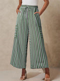 Summer Striped High Waist Wide Leg Casual Pants for Women‌