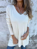 Women's Casual V Neck Loose Fit Knitted Long Sleeve Shirts