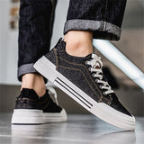 Men's Casual Trendy Lace Up Distressed Canvas Flats Shoes