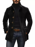 Men's Pockets Button Single Breasted Solid Color Stand Collar Cardigan Coats