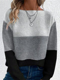 Women's Casual Simple Contrast Color Round Neck Knitted Sweaters