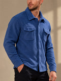 Men Fleece Shirt Jacket Button Down Chest Pockets Casual Shacket