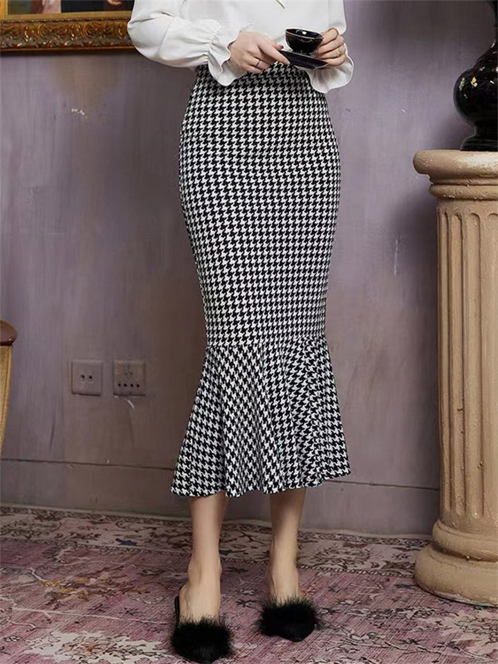 Women's Elegant High Waist Print Fishtail Bodycon Skirt