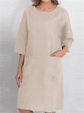 Women's Simple Crewneck Half Sleeve Solid Color Dresses