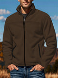 Men's Simple Casual Solid Color Zipper Stand Collar Fleece Coats