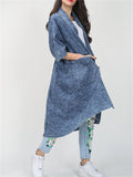 Women's Irregular Hem Lapel Cardigan Long Denim Coat