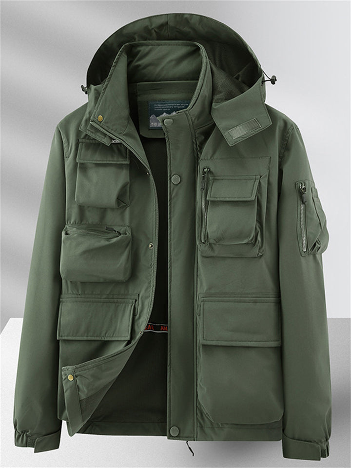 Men's Casual Camouflage Pockets Long Sleeve Hooded Jacket Coats