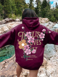 Women's Peach Flower Letter Print Oversized Hoodies with Pocket
