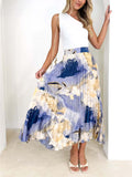 Female Chic Dreamy Oil Painting Print Pleated Skirt