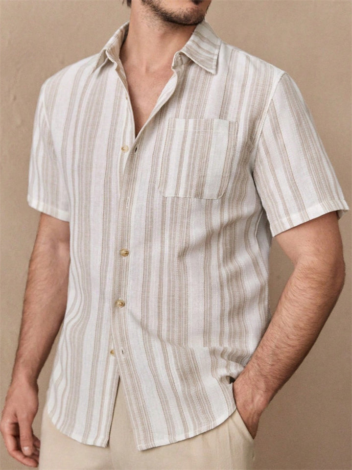 Men's Summer Retro Texture Stripe Casual Short Sleeve Shirts