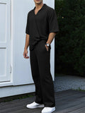 Men's 2 Pcs Summer Solid Color Lapel Top & Pants Set