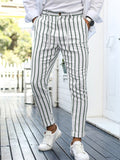 Men's Trendy Mid-Waist Drawstring Stripe Pencil Pants