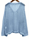 Plus Size Women's Loose Casual Solid Color Hollow Long-sleeved Sweaters