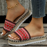 Women's Ethnic Style Thick Sole Woven Holiday Slippers