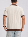 Mens Old Money Style Ribbed Contrast Knit Polo Shirt