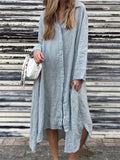 Women's Summer Loose Solid Color Button Up Long Sleeve Shirt Dress
