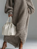 ‌Women's Round Neck Puff Sleeve Grunge Style Oversized Knit Sweater Dress