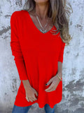 Women's Casual V Neck Loose Fit Knitted Long Sleeve Shirts