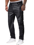 Male's Faux Leather Solid Color Side Lace Up Mid Rise Trousers