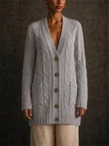 Women Long Cable Knit Button Down Cardigan Sweater with Pockets