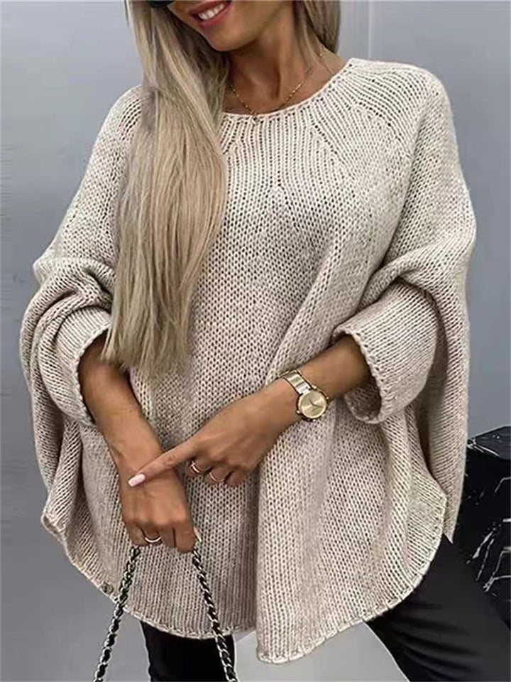 Women's Casual Solid Color BatWing Sleeve Asymmetric Hem Sweaters
