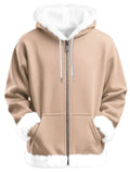 Unisex Simple Fluffy Trimmed Zip Up Hooded Sweatshirts