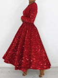 Women's Sequined Long Sleeve Big Hem Maxi Dress