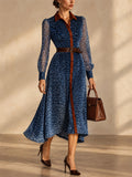 Elegant Leopard Print Contrast Trim Long Shirt Dress for Women