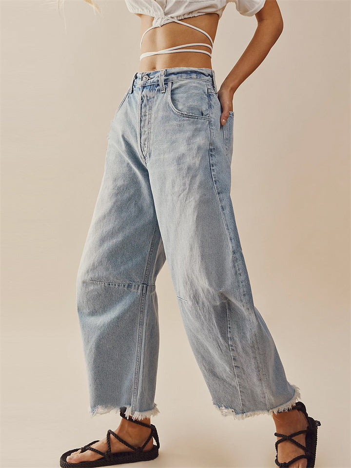 Vintage Wide Leg Raw Hem Barrel Jeans for Women